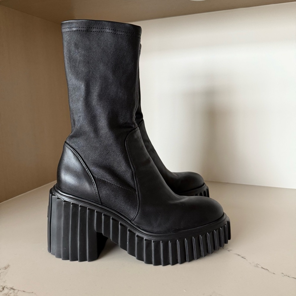AGL Tiggy pull-on black stretch leather platform boots, 10 - Picture 6 of 17